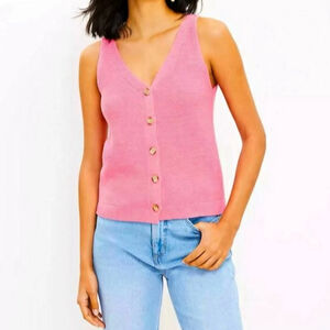 LOFT Button Sweater Tank Top Brilliant Pink-small petite SP NWT Cottagecore